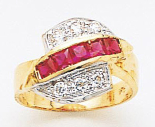 14k Gold Ladies 13mm Wide Synthetic Ruby Band with Cubic Zirconia Ring