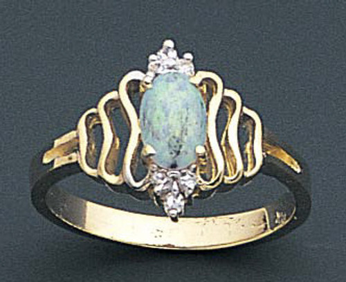14k Yellow Gold Ladies 14mm Wide Opal With Clear Cubic Zirconia Ring