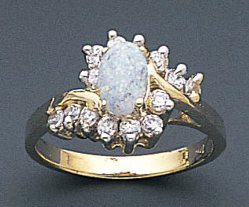 14k Yellow Gold Ladies 12.2mm Wide Opal With Clear Cubic Zirconia Ring