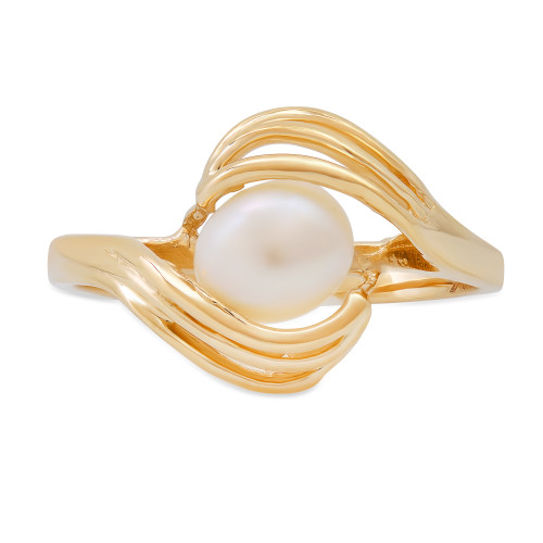 14k Gold Ladies 6mm White Cultured Pearl Ring