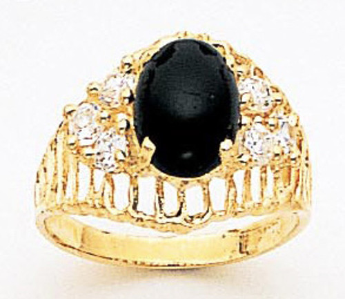 14k Gold Ladies 13mm Prong-set Oval Onyx Ring With Cubic Zirconia