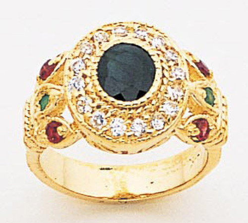 14k Gold Ladies Genuine Stone Center Stone with CZ 13mm Ring