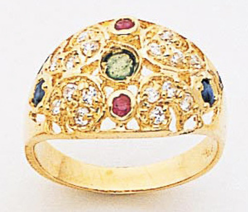 14k Gold Ladies Genuine Stone Domed Ring With Cz Accen 11mm wide