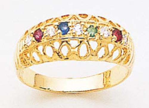 14k Gold Ladies Genuine Stone Domed Ring With Cz Accen 7mm wide