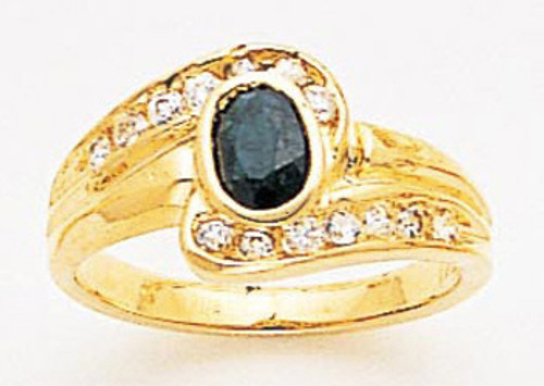 14k Gold Ladies 11mm Wide Genuine Semi-Precious Stones Ring With Cz Accents