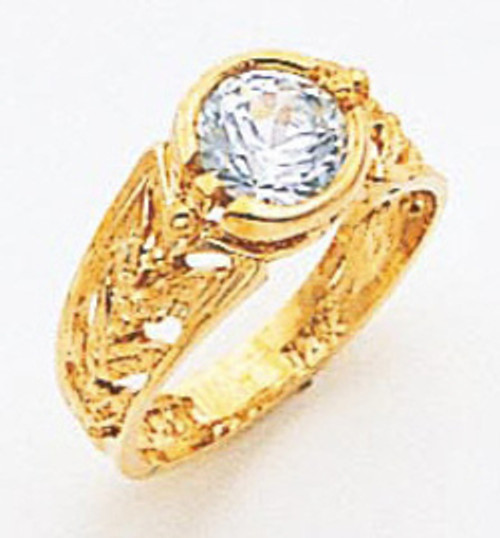 14k Yellow Gold  7mm Wide Children Synthetic Aquamarine Center Stone Ring