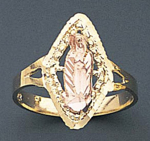 14k Gold Ladies Tri-color 18mm Virgin Mary Ring