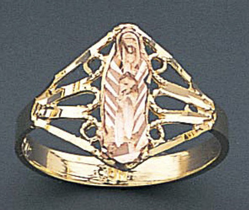 14k Gold Ladies Tri-color 14mm Virgin Mary Ring