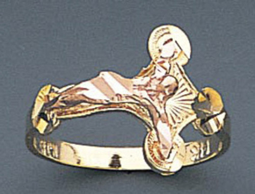 14k Gold 14mm Ladies Tri-color Crucifix Ring