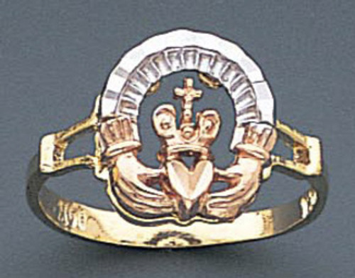 14k Gold Ladies Tri-color Irish Claddagh Friendship With a Crown Ring