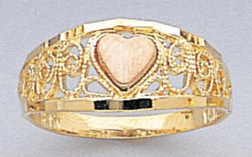 14k Gold Ladies 8mm Tri-color Heart Ring