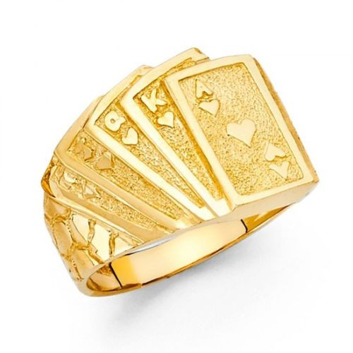 14k Gold Men's Royal Flush Card Ring