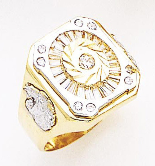 14k Gold Men's Two-tone Cubic Zirconia Ring