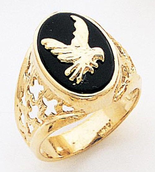 14k Gold Men's 16mm Oval Eagle Onyx Ring