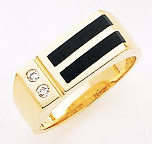 14k Yellow Gold  8mm by 18mm Men's Onyx Ring With Cubic Zirconia Accents