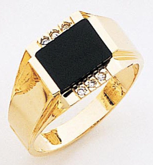 14K Gold 12Mm Wide Square Black Onyx Accented Cubic Zirconia Ring