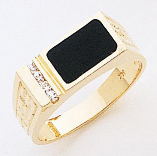 14K Gold 8Mm Wde Rectangle Black Onyx Accented Cubic Zirconia Ring