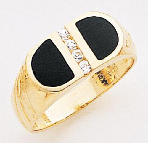 14K Gold 9Mm Two Half Circle Black Onyx Seprated By 4 Cubic Zirconia Ring