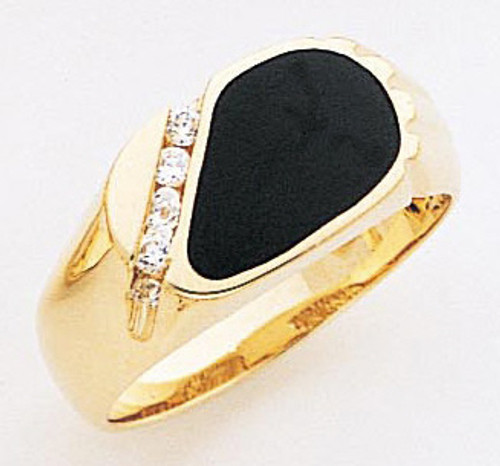 14K Gold 10Mm Black Onyx Accented With 4 Cubic Zirconia Ring