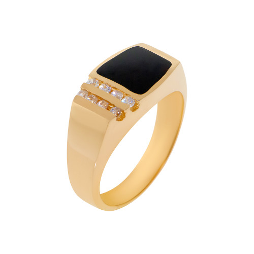 14K Gold 10Mm Black Onyx Accented With 8 Cubic Zirconia Ring