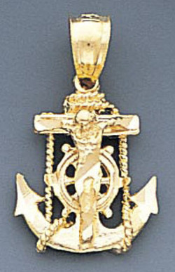 Diamond Cut Anchor Pendants 14k Yellow 