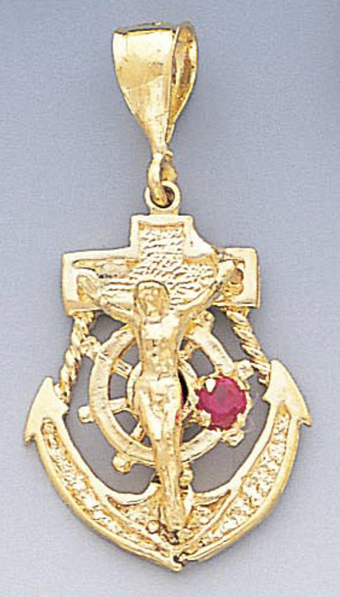 14k Gold Diamond Cut Jesus Cross And Anchor Pendant 19