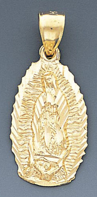 14k Gold Diamond Cut Virgin Mary Pendant 16mm W X 35mm