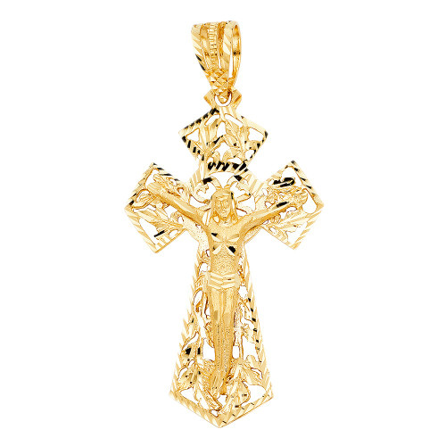 14k Gold Diamond Cut Crucifix Pendant 53mm W X 108mm H