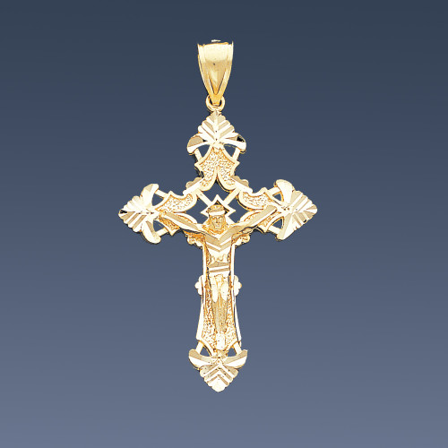 14k Gold Diamond Cut Crucifix Pendant 35mm W X 62mm H
