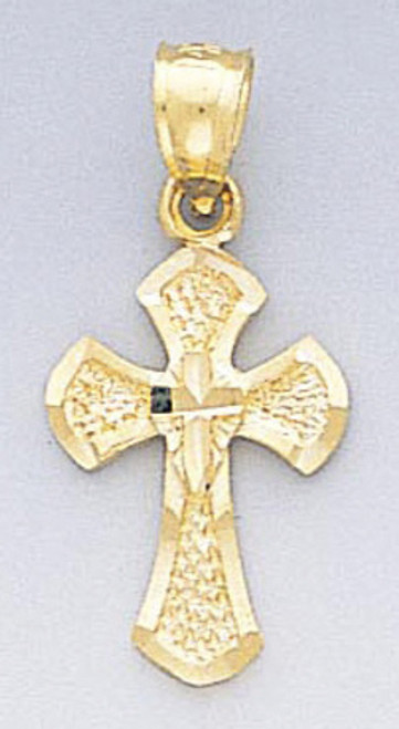 14k Gold Diamond Cut Cross Pendant 12mm W X 26mm H Inc