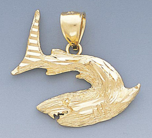 14k Gold Diamond Cut Shark Pendant 30mm W X 27mm H Inc