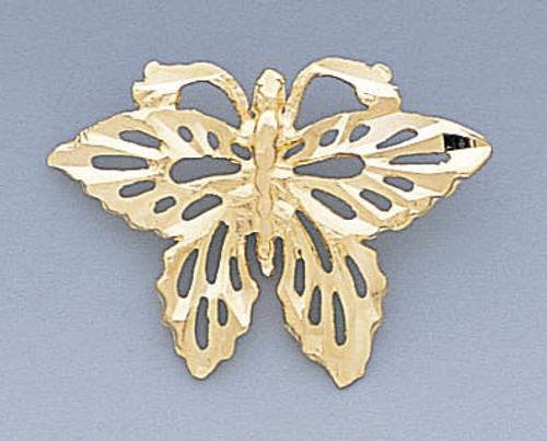 14k Gold Diamond Cut Butterfly Pendant 26mm W X 18mm H