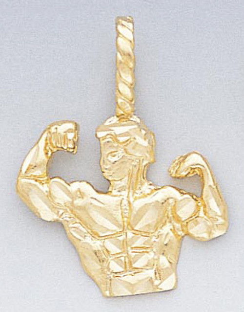 14k Gold Diamond Cut Muscle Man Pendant 23mm W X 30mm