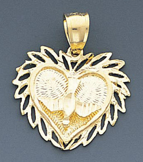 14k Gold Diamond Cut Heart Pendant 23mm W X 26mm H Inc