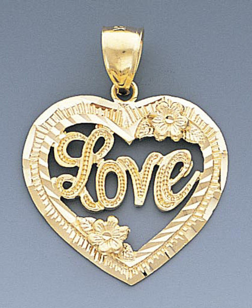 14k Gold Diamond Cut Love Heart Pendant 27mm W X 34mm