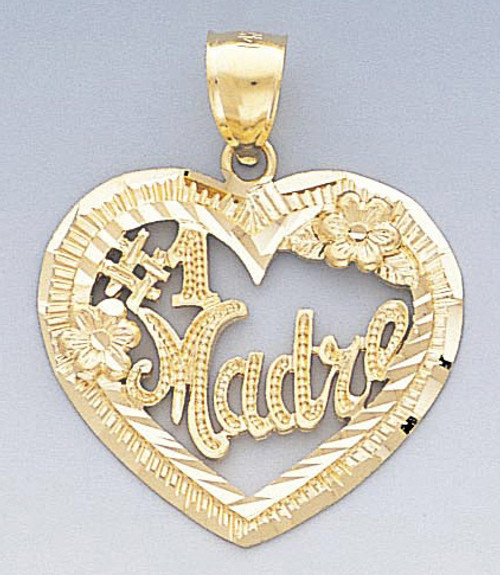 14k Gold Diamond Cut Madre Heart Pendant 28mm W X 34mm