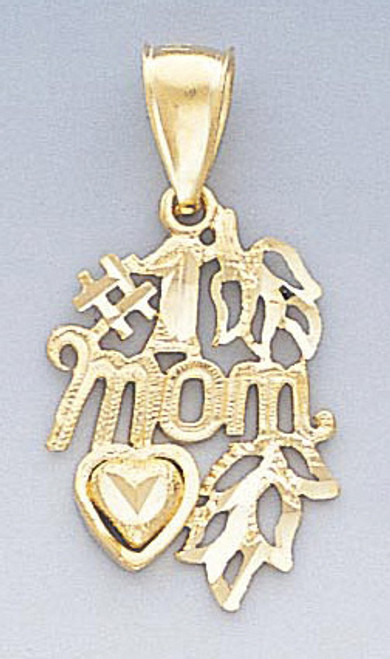 14k Gold Diamond Cut No.1 Mom Pendant 15mm W X 29mm H