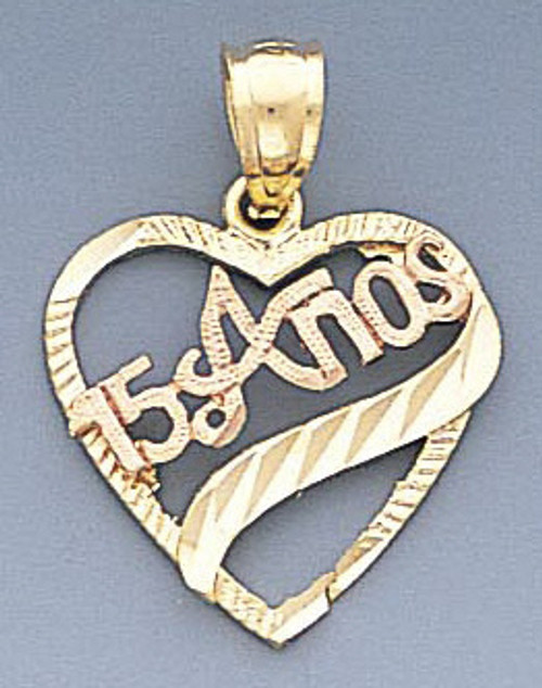 14k Gold Tri-color 15 Anos Heart Pendant 17mm W X 23mm