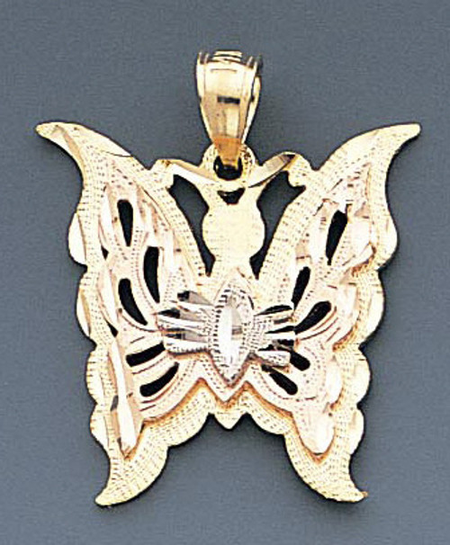 14k Gold Tri-color Butterfly Pendant 22mm W X 27mm H I