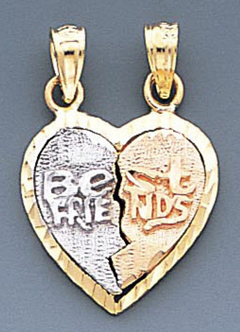 14k Gold Tri-color Best Friends Heart Pendant 17mm W X