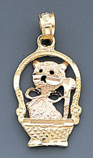 14k Gold Tri-color Kittycat Pendant 13mm W X 25mm H In