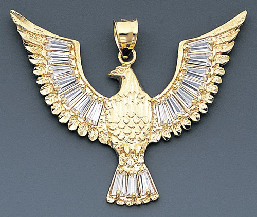 14k Gold Cz American Eagle Pendant 53mm W X 43mm H Inc