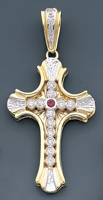 14k Gold Cz Cross Pendant 38mm W X 80mm H Including Ho