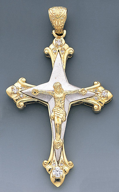 14k Gold Cz Crucifix Pendant 48mm W X 80mm H Including