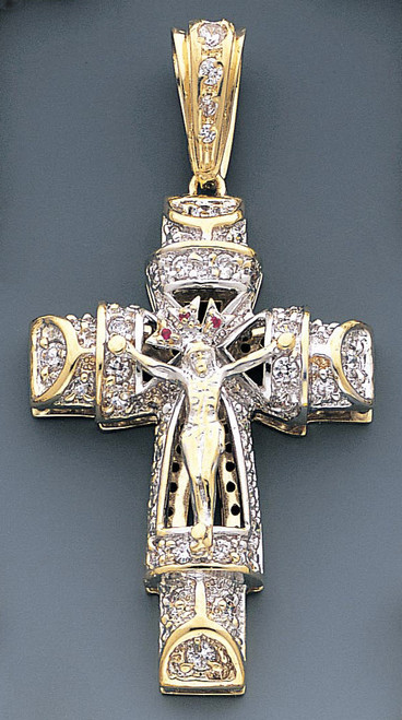 14k Gold Cz Crucifix Pendant 40mm W X 78mm H Including