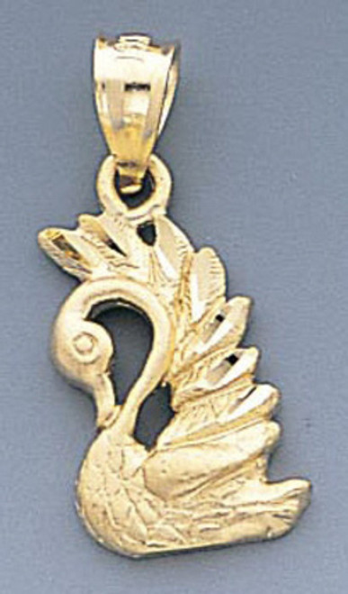14k Gold Swan Pendant 13mm W X 24mm H Including Hook.