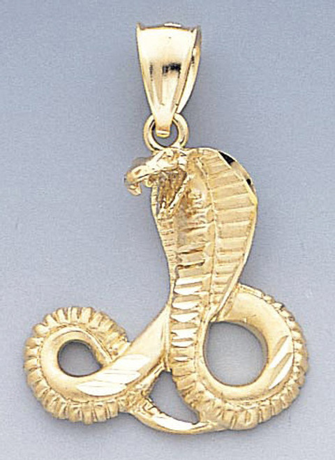 14k Gold Cobra Snake Pendant 24mm W X 35mm H Including Hook.