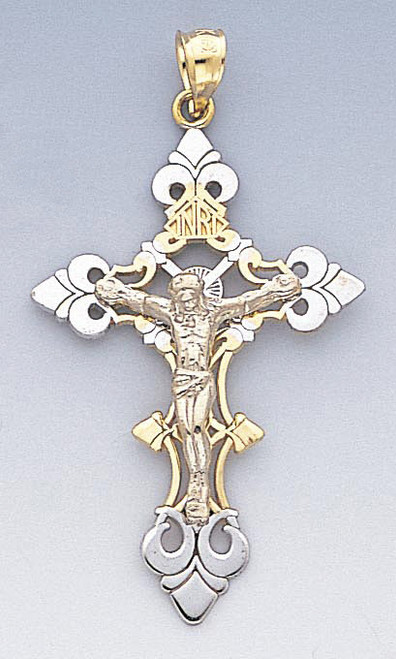 14k Gold Two-tone Crucifix Pendant 27mm W X 49mm H Inc