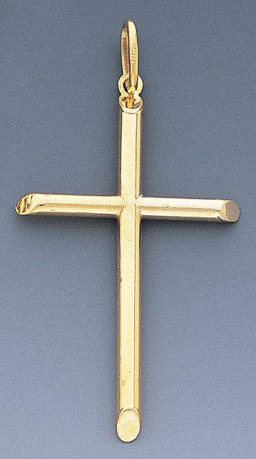 14k Gold Hollow Tube Cross Pendant 33mm W X 63mm H Inc