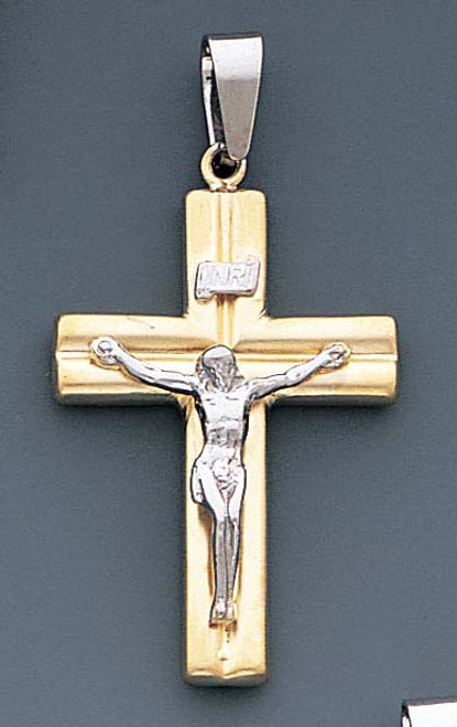 14k Gold Two-tone Fancy Hollow Crucifix Pendant 23mm W